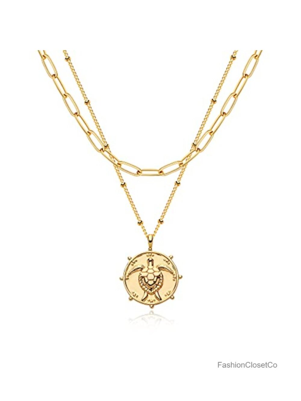MEVECCO Dainty Pendant Layered Necklaces for Women 18K Gold Plated Brass